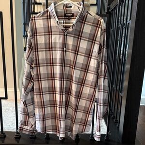 Express Men's Casual Slim Fit Plaid Shirt - Black, White, Coral